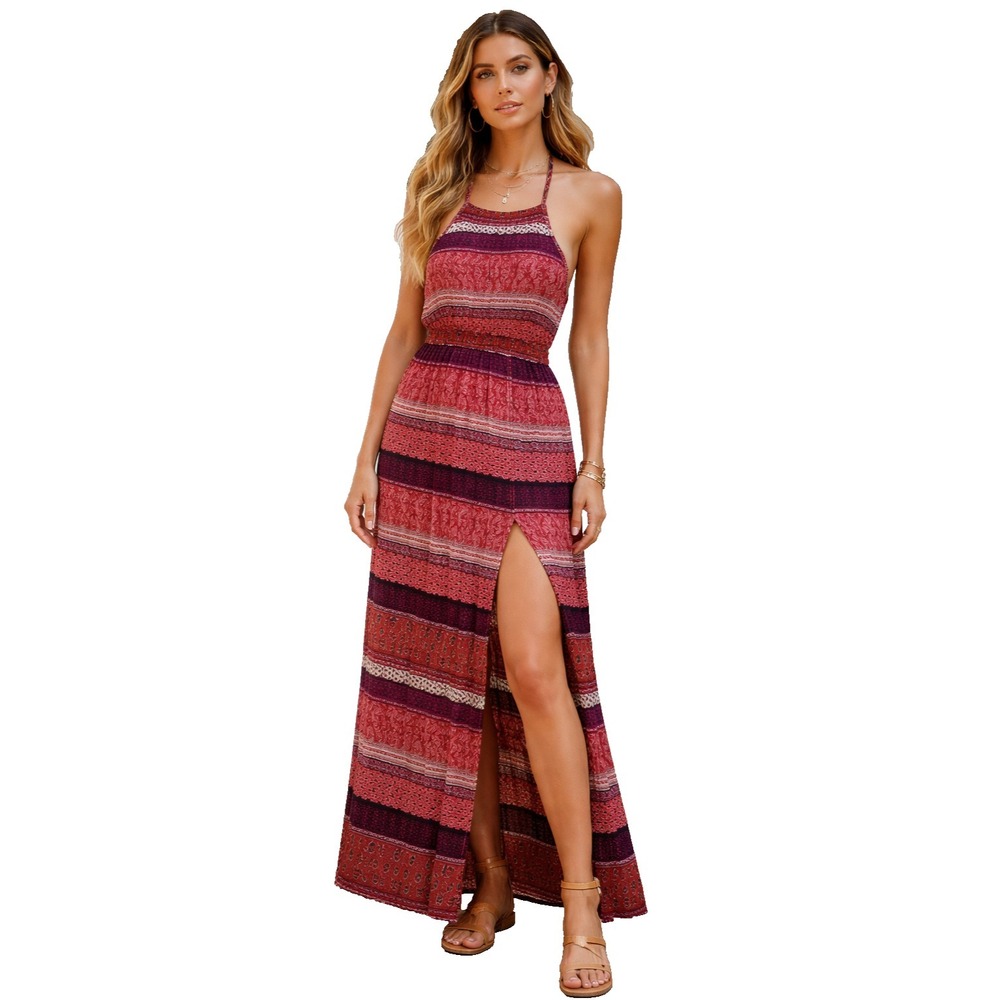 American Eagle Soft & Sexy BOHO Maxi Dress Womens Small Floral Halter Slit Front